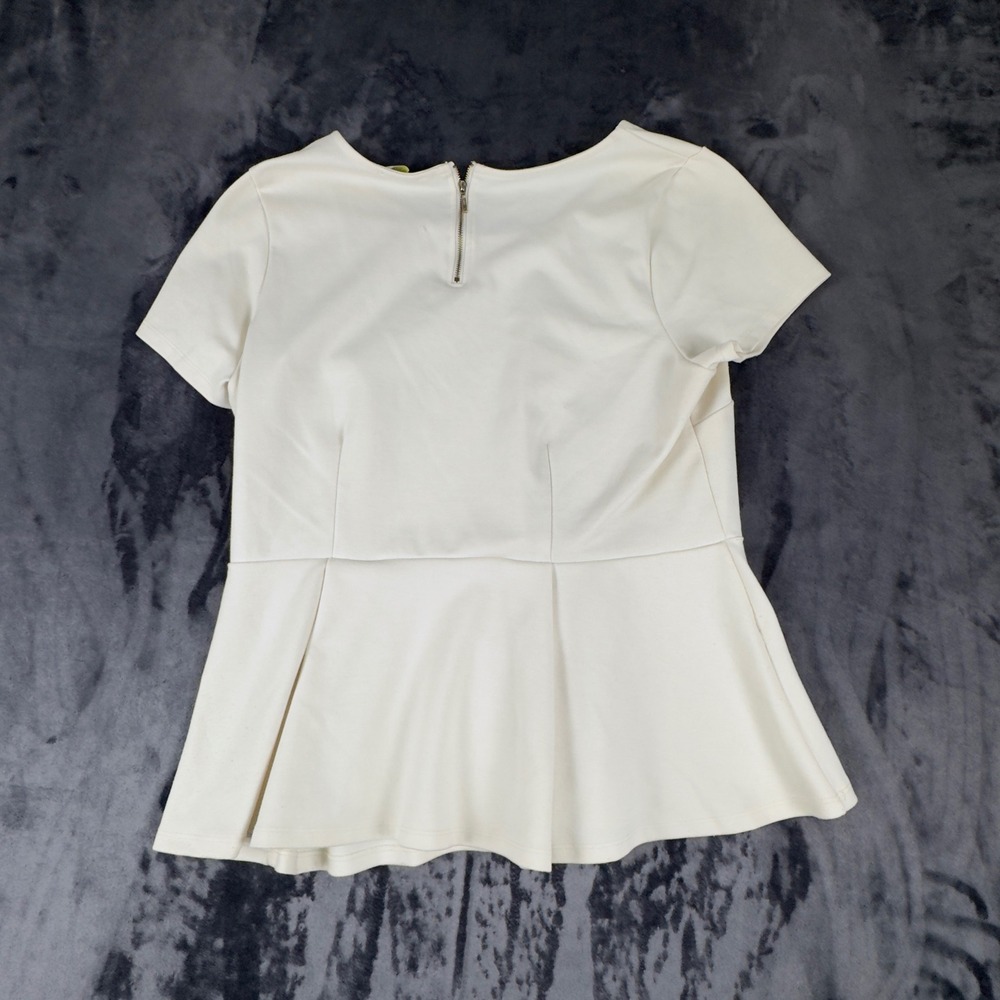Forever 21 Peplum Top Womens 1X Cream White Short Sleeve Back Zip Blouse